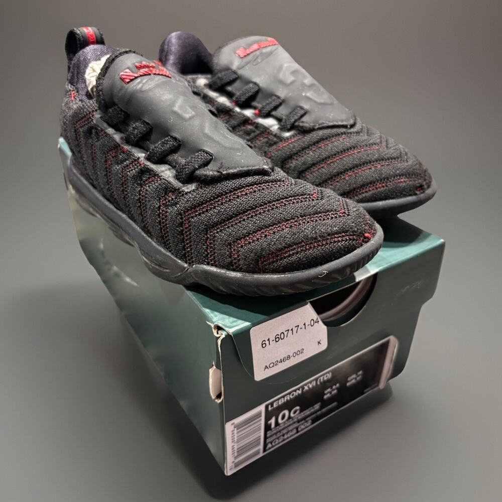 NIKE LEBRON XVI 16 (TD) TODDLER SIZE 10c AQ2468 002 BLACK UNIVERSITY RED